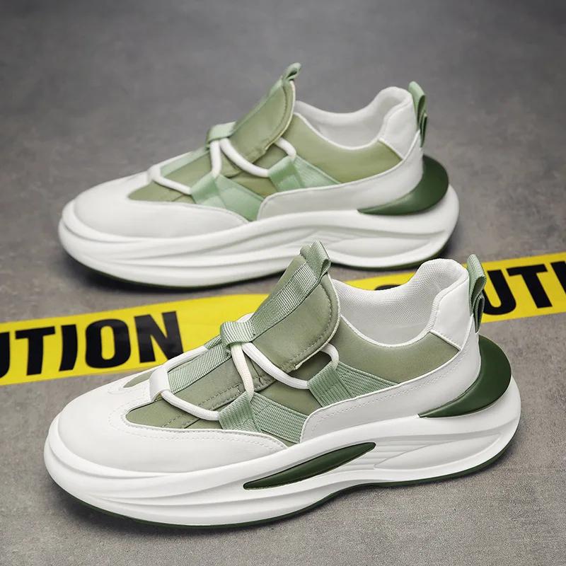 Men's Spring New Breathable Lightweight Soft Soled Sports Shoes, Fashionable Thick Soled Height Increasing Casual Shoes