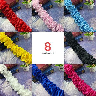 5 Yarda Volante Encaje Borde Ribete Chifón Satén Plisado Cinta Fruncida Tela Para Manualidades DIY Vestido Falda Dobladillo Decoración de Ramo
