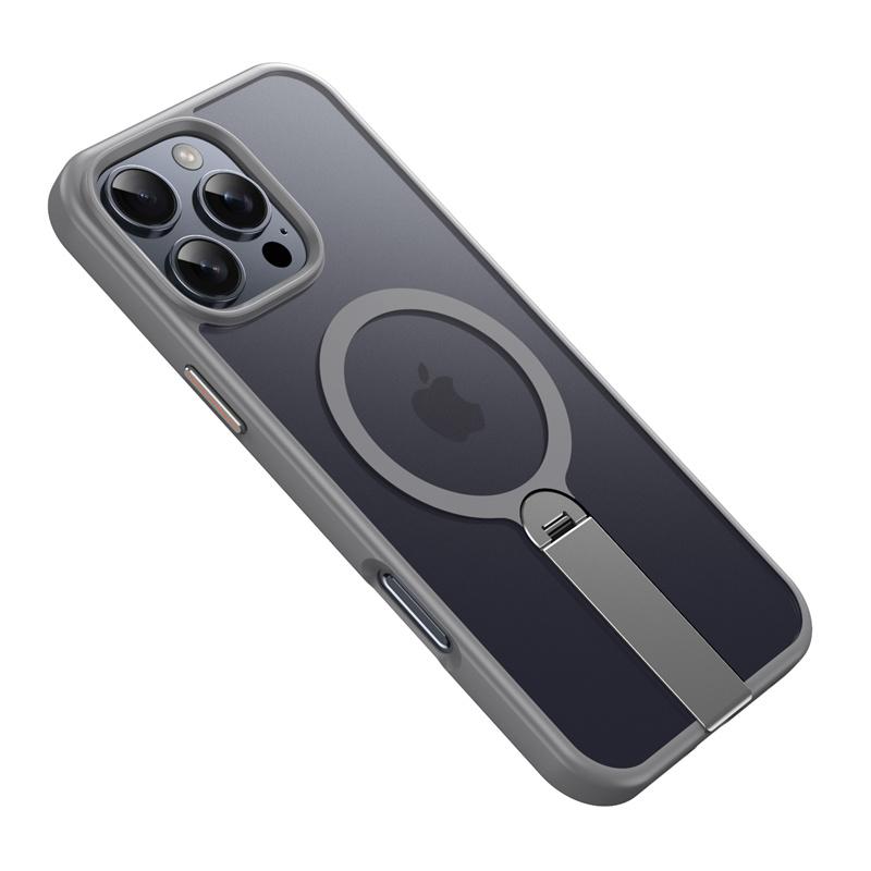 Matte Transparent Magsafe Phone Case for iPhone 16 15 14 13 12 Pro Max Plus Aluminum alloy 360 ° Rotating Bracket Magnetic Cover