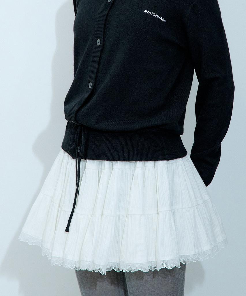Rough Neck Pom-Pom Volume Skirt White