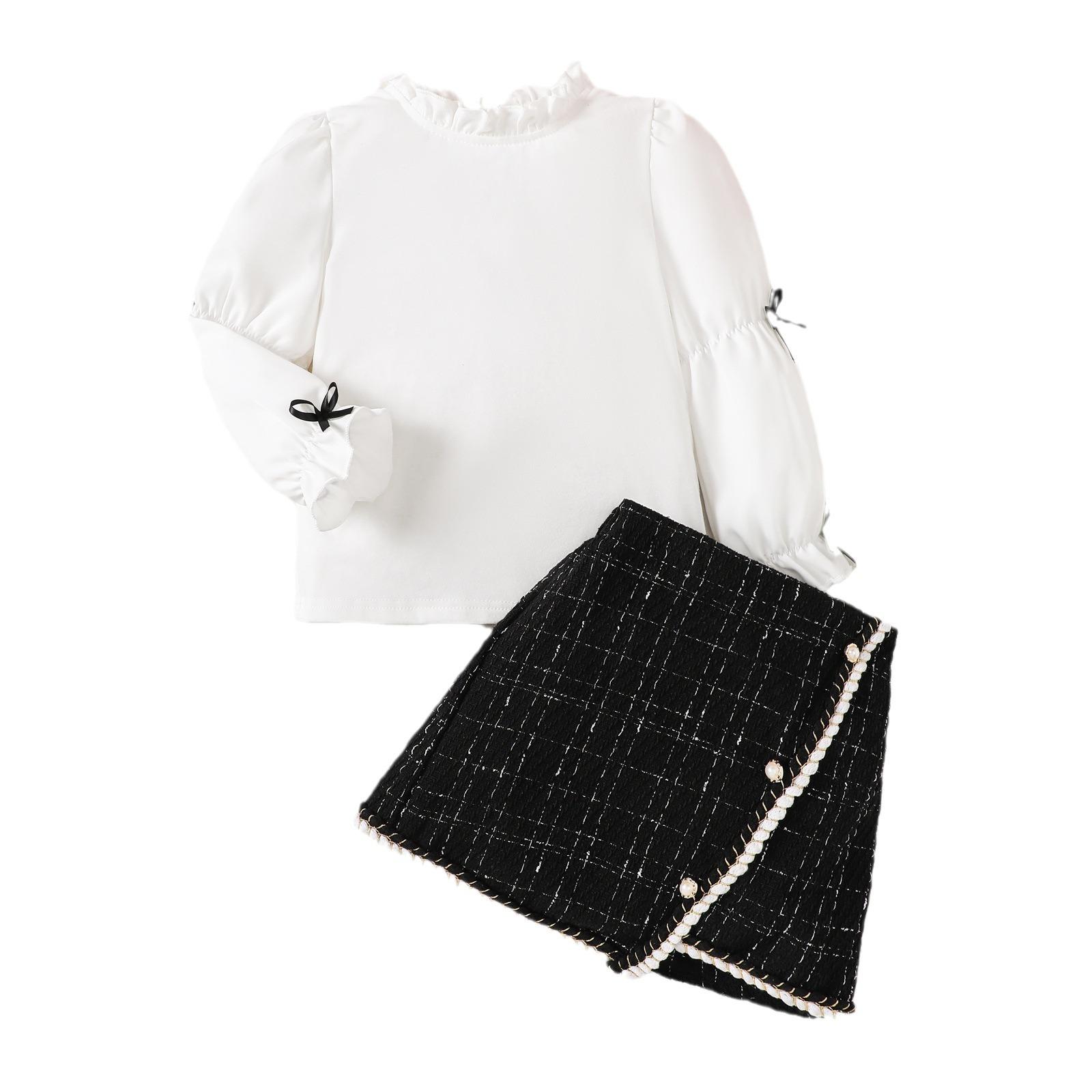 

Повседневный комплект для девочек Осенний детский комплект из двух предметов: рубашка с длинным рукавом и короткая юбка 4-5Y