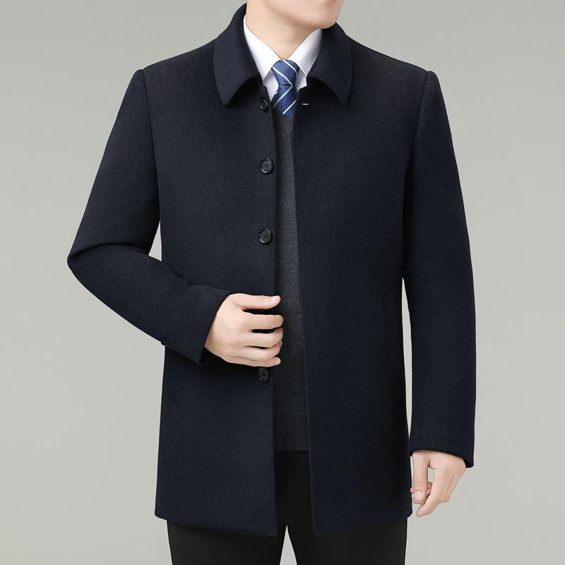 Brand Men's Double-Sided Cashmere Winter Coat, Mid-Length, Business Casual with Detachable Lapel