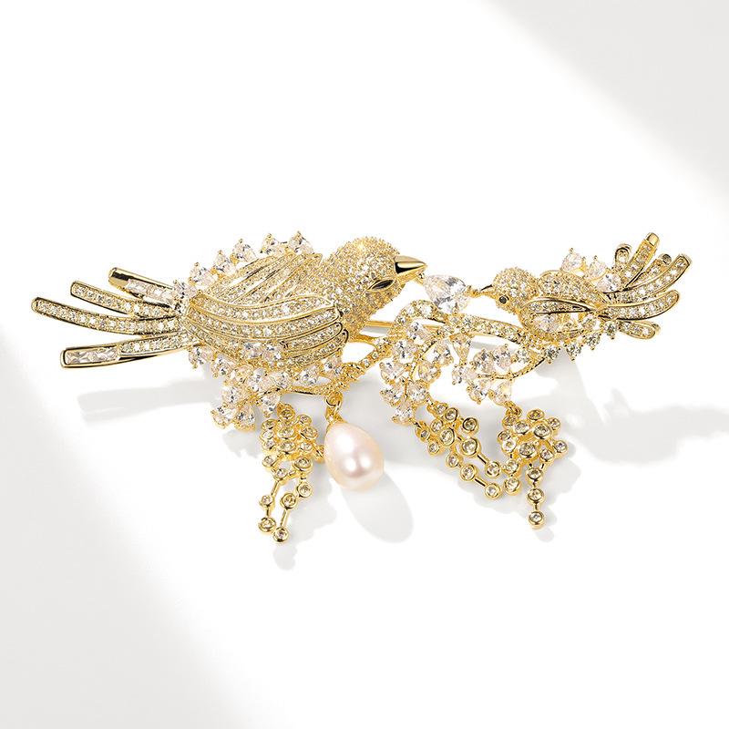 Bo Xin Yun Elegant Zircon Bird Brooch with Natural Pearl and Agate