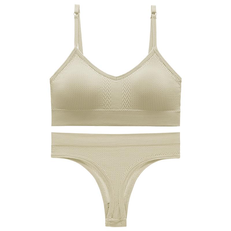 Underwear Set Female Thin Section Large Size Without Steel Ring Sexy Halter Beauty Undershirt Adjustable Small Breasts Gathered French Bra Set