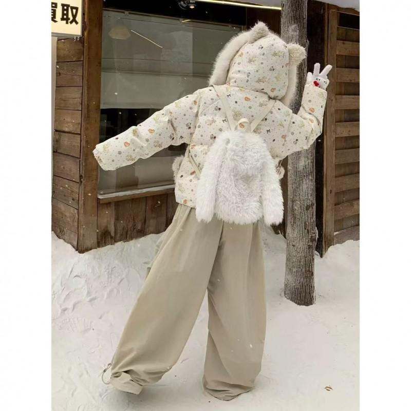 Womens Loose Winter Cotton Puffer Coat Cute Dog Versatile Sweet Cool Style Student Jacket