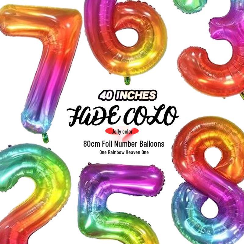 Korean Rainbow Gradient Number Balloon for Kids' First Birthday Decoration