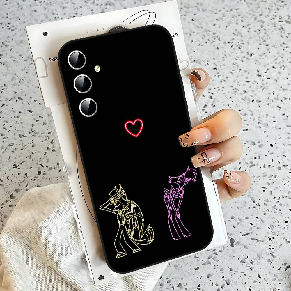 Etui na telefon Anime H-hazbin Hotel Dla Samsung S24/S25/S22 S30/A51 52/Lite/Ultra/5G/Plus/FE - Cienkie Odporne na wstrząsy Czarne Ochronne