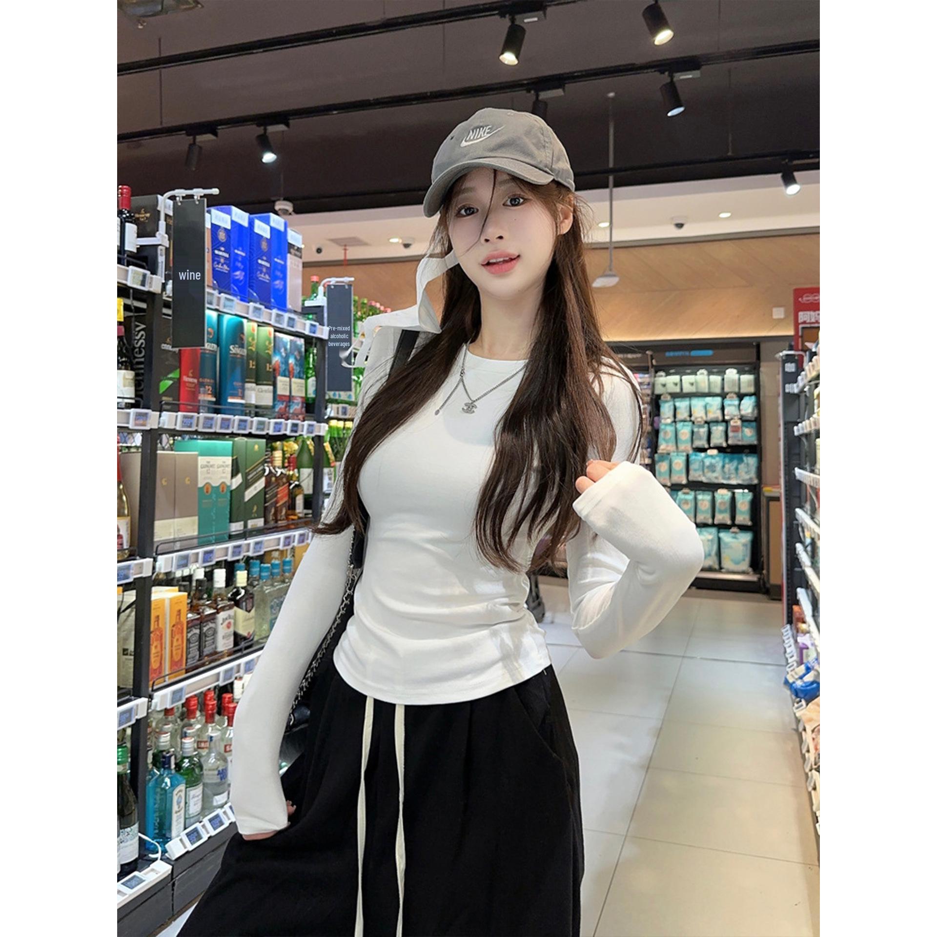 2026 Women s Gray Slim Fit Round Neck Short Top - Early Autumn Korean Style XL