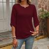 New Spring, Autumn and Winter Women's Casual Button-decorated Mid-sleeve Solid Color Versatile Round-neck Top
