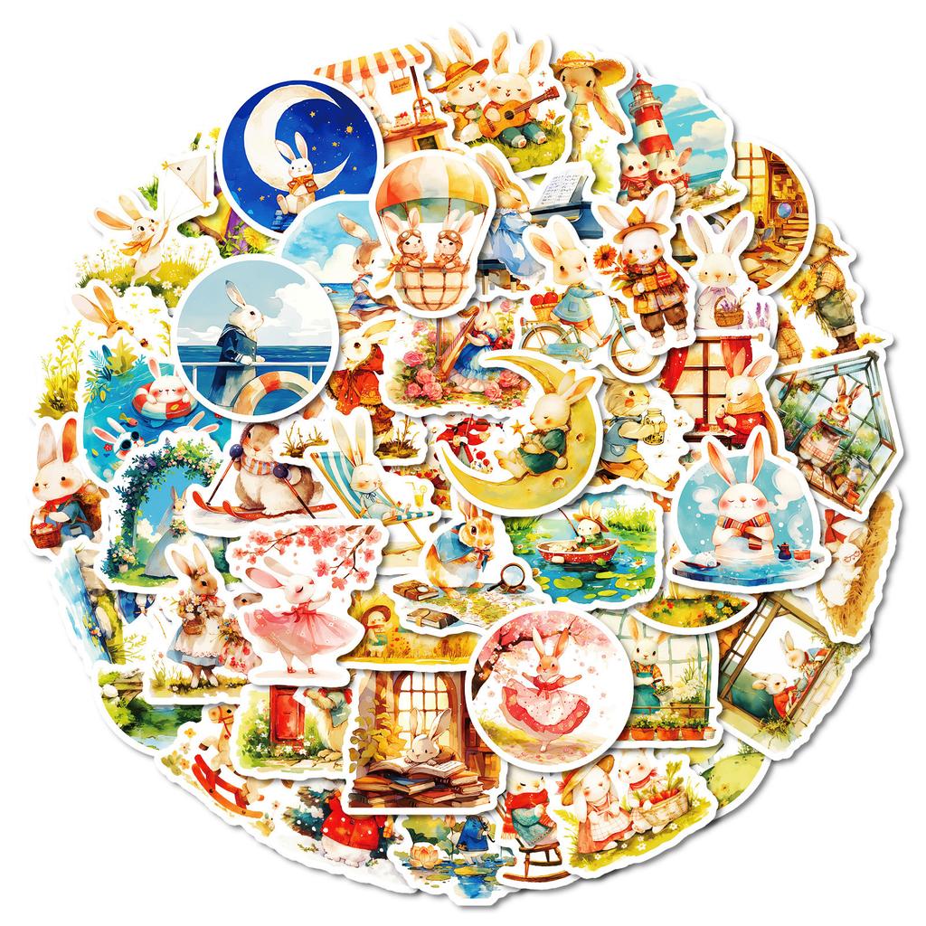 New 50 Cartoon Bunny Doodle Decorative Stickers Stickers Decorative Skateboard Refrigerator