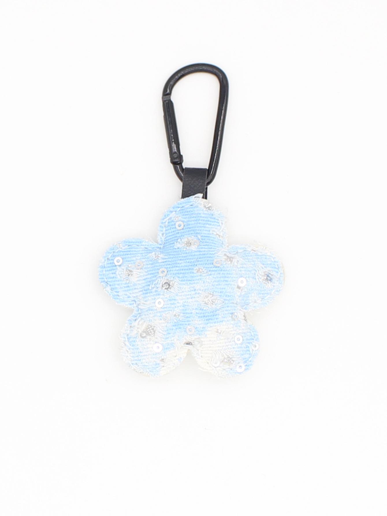 Simple Denim Plaid Sequin Flower Keyring Bag Charm - Creative Ornament