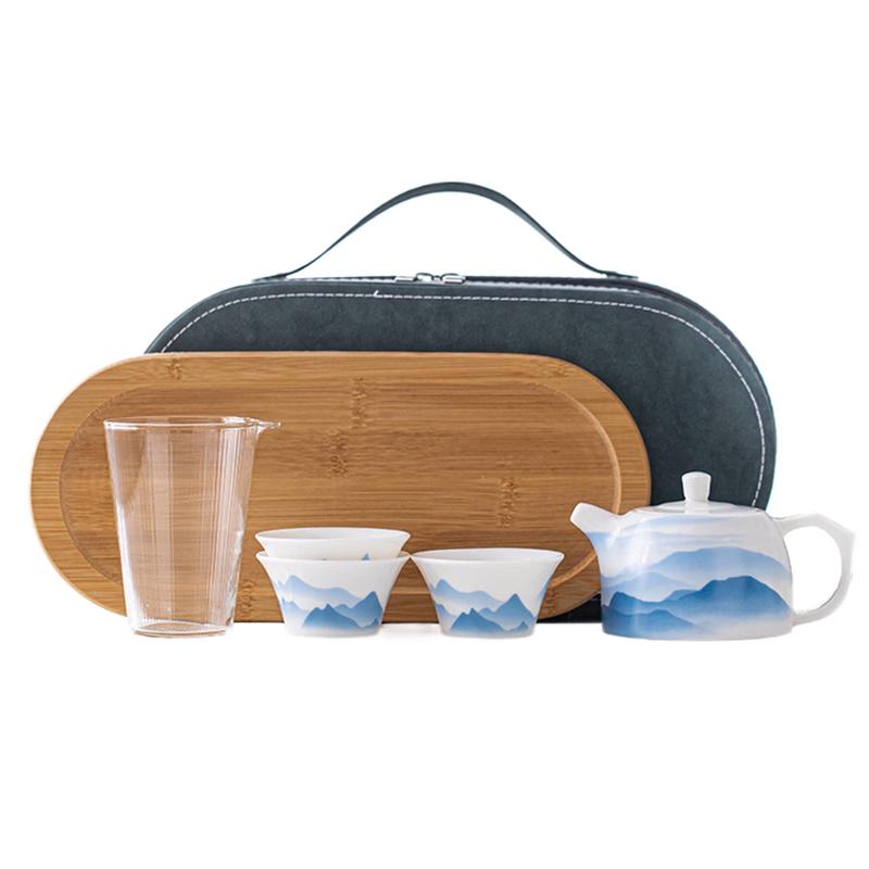 Chinese Ceramic Ink Landscape Travel Tea Set