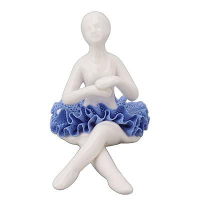 Statua Ballerina Bellissimo Umore Rilassato Delicata Figurina Ballerina in Ceramica con Abito Blu per
