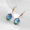 Elegant Geometric Oval Gemstone Earrings with Zircon Inlay - Exquisite Tourmaline Design