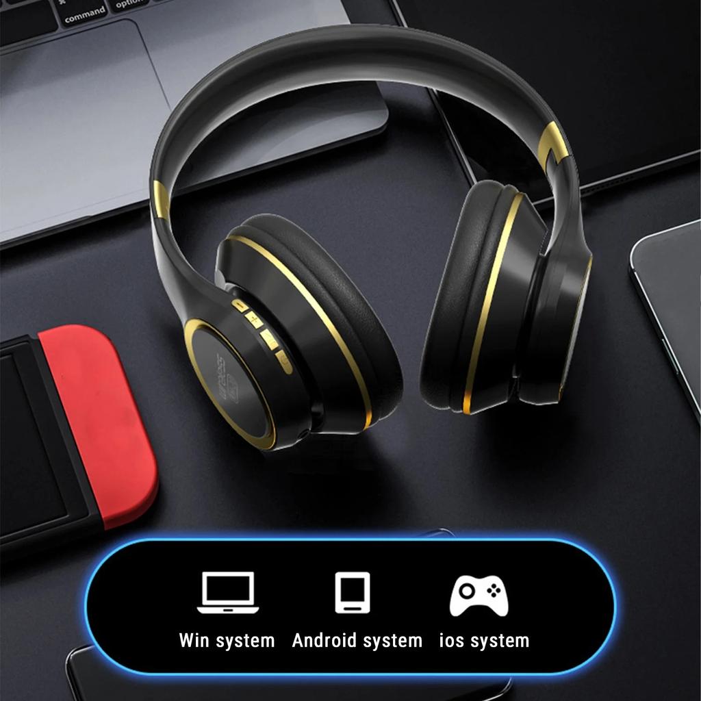 KH20 Earphones Over Ear Bluetooth Headphones Wireless Headset with Built-in Mic Soft Earmuffs Retractable Holder Connecting Audio Cable on Clearance