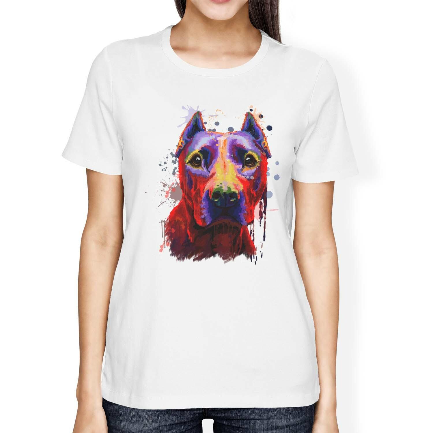 1Tee Womens Loose Fit Watercolour Splash Pit Bull Dog T-Shirt XXXXL