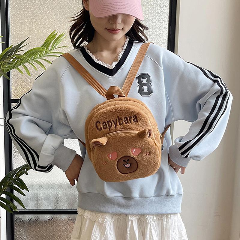 Capybara Doll Plush Backpacks Portable Cartoon Animals Cute Capybara Backpack Plush Women Bag Gift For Girls Kids