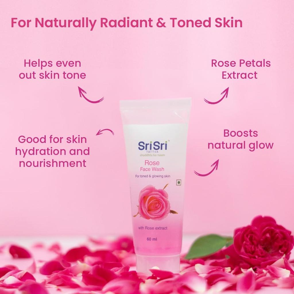 Sri Sri Tattva Rose Face Wash 60 Ml X Pack Of 4 For Glowing, Radiant, Toned Skin All Types