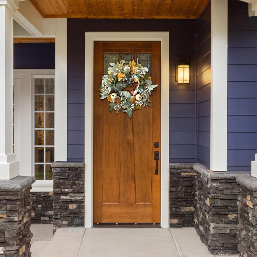 Fall Wreath For Front Door Wreath With Maple Leaf Artificial Pumpkins Wreath Thanksgiving Decoration Home Decoration