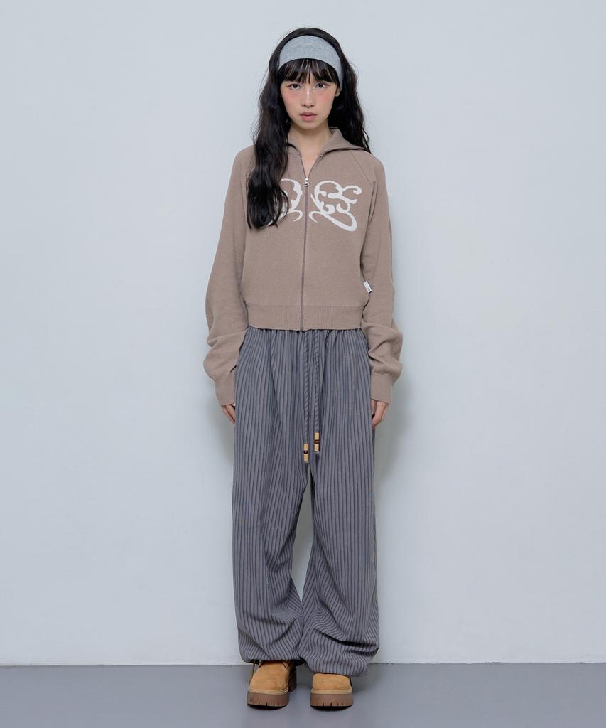 FANCY CLUB Raglan Symbol Knit Zip-Up (Mocha)_F24Za962