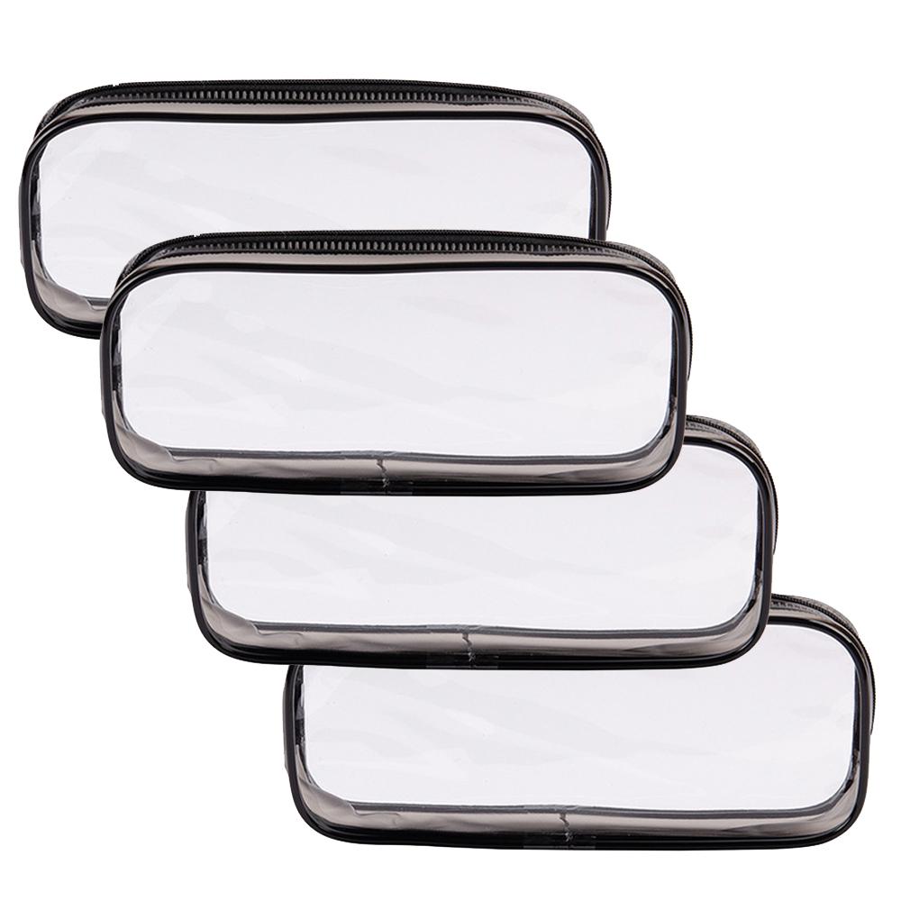 4 PCS Clear PVC Pencil Case School Exam Make Up Bag Travel Zip Pouch Zippered Clear Bag