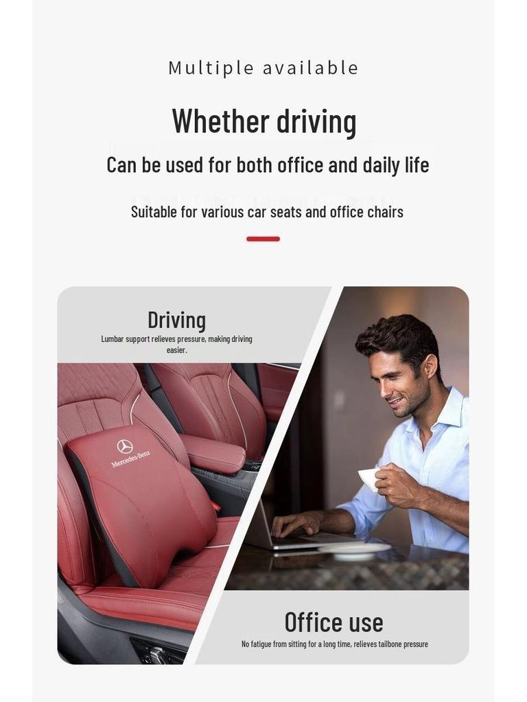 Cojín de Cabeza y Respaldo de Cuero Genuino para Coche Mercedes-Benz - Almohada Universal para E300L, C260, GLC (Todas las temporadas)