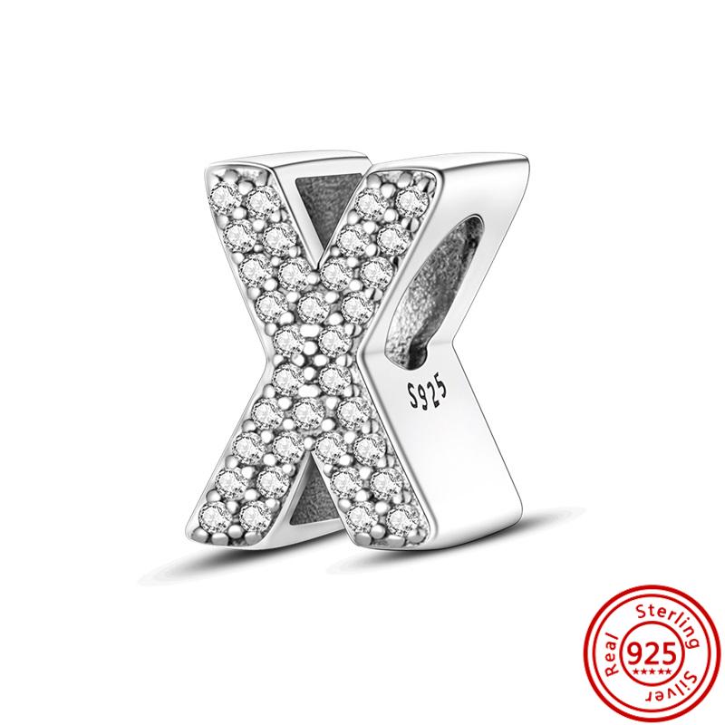 925 Sterlingová měď Čirý zirkon Třpytivé 26 písmen abecedy A-Z DIY Korálky na jméno Vhodné pro originální náramek s přívěsky Pantaro Zirkon
