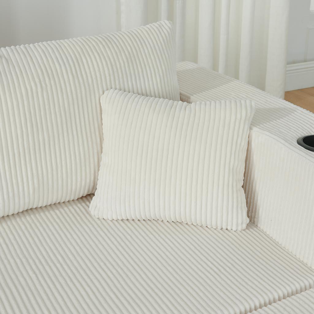 3-Seater Modular Corner Sofa, with Movable Ottomans, Soft Corduroy Fabric, Cup Holder, for Living Room, Hotels and Rental Apartments, Beige