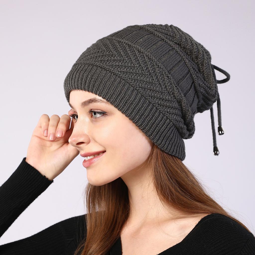 Hat Scarf Pullover Hat Autumn and Winter New Style Velvet Warm and Cold Proof Knitted Ear Protection Pile Hat for Women