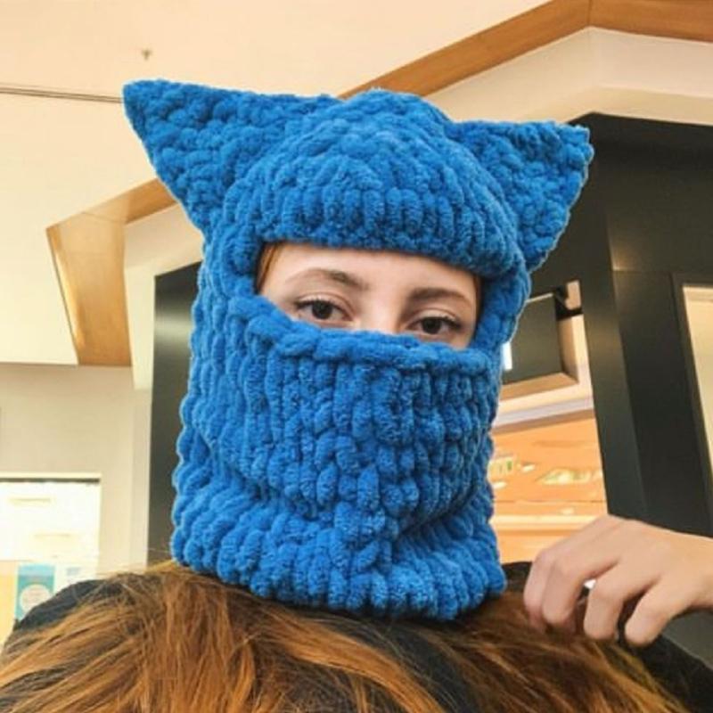 Girls Cat Ear Hat Y2K Knitted Hat Cute Cat Ear Gifts Warm Hat Adult Children Knitted Chenille Yarn Halloween Photo Props