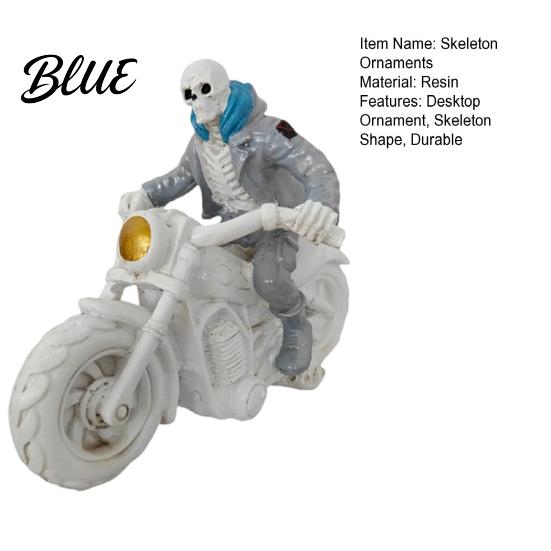 Retro Style Skull Ornament Halloween Skeleton Ornament Resin Motorcycle Figurines Durable Matte Finish Collectible Statue for Boy Desktops E-Sports