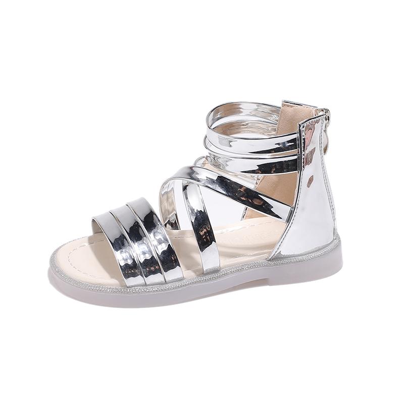 Children Summer Sandals Summer Fashion Girls Glossy Princess Gladiator Sandals Solid Color Kids Causal Cross Sandals Flats