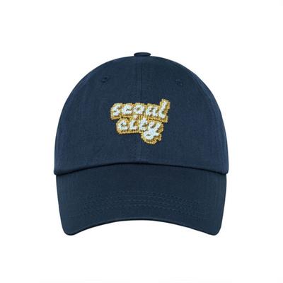 LOLONG SEOUL CITY NEEDLEPOINT HAT - NAVY
