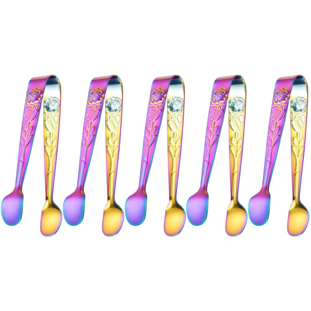 5Pcs Mini Sugar Tongs Stainless Steel 4.3Inch Foods BBQ Clips Dessert Bread Tongs for Tea Party Coffee Bar