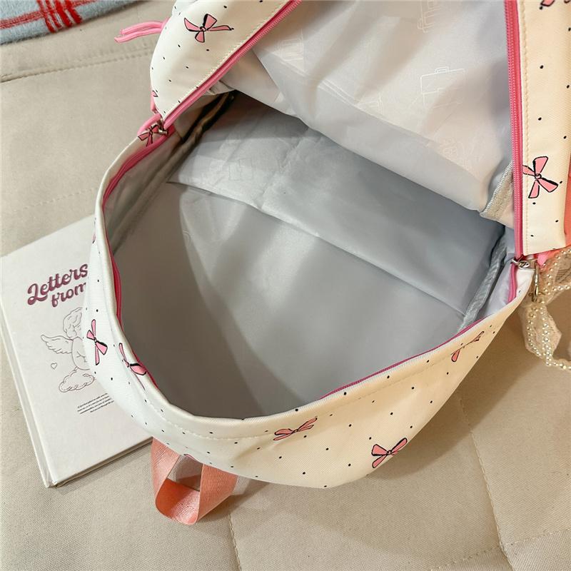 Nylon Backpack Cute Bow Print School Bag for Girls