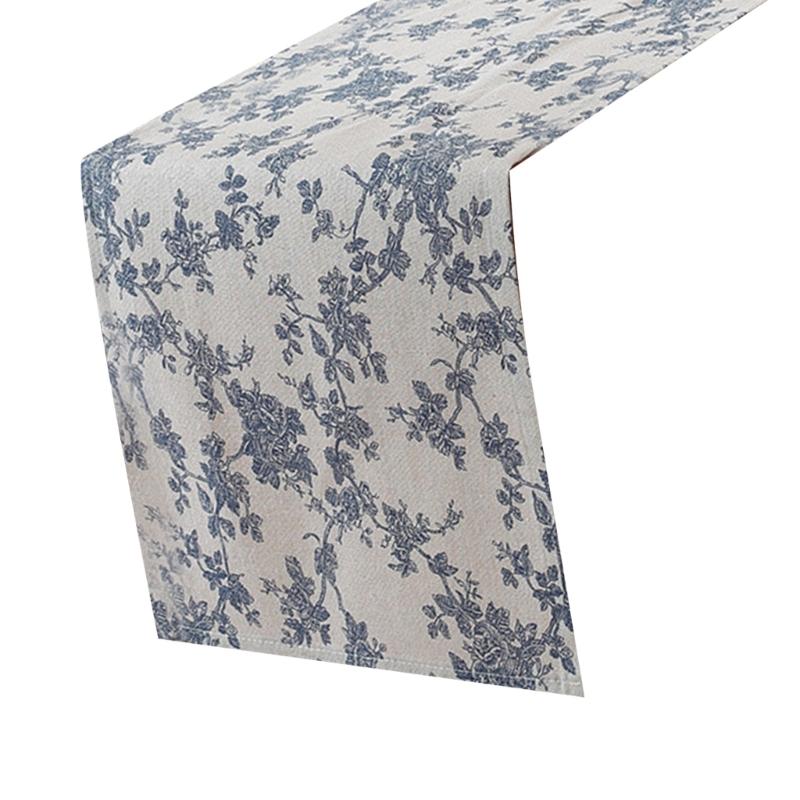 Tischdecke aus Baumwoll-Leinen mit blauem Blumenmuster im Landhausstil, waschbar, robust, in verschiedenen Größen erhältlich