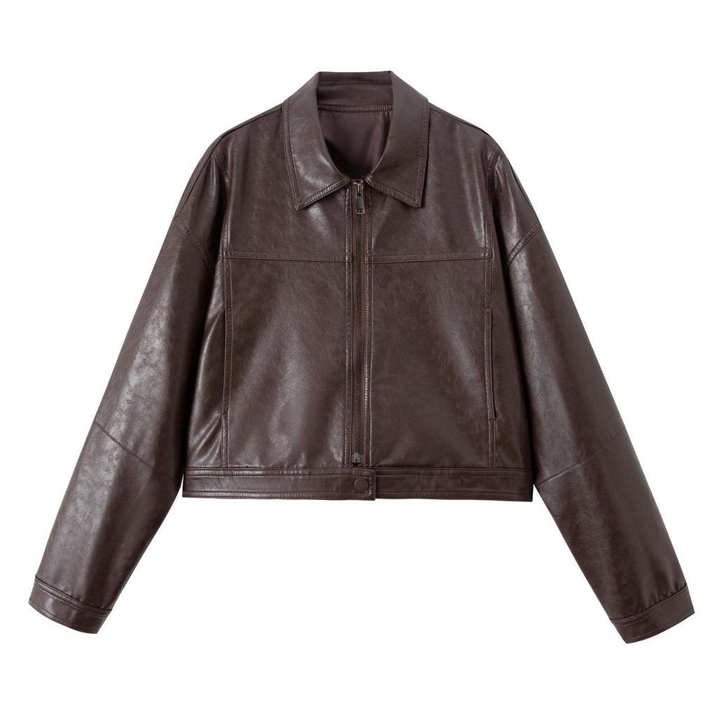 Damen Lammleder Motorradjacke - Kurz, Lockerer Schnitt, Lässiger Reverskragen für Herbst & Winter Mode