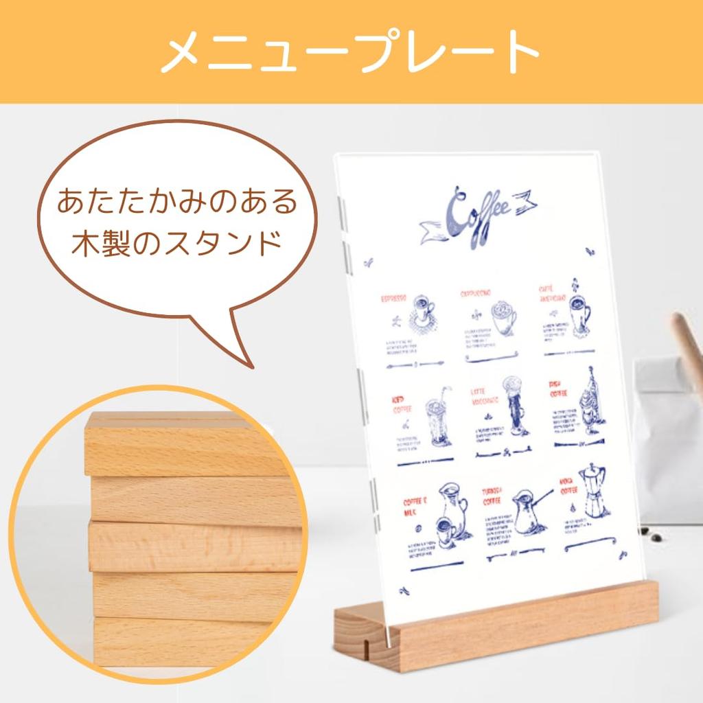 Uccellino Sign Holder, Set of 2, Menu Stand, 2-Way Wooden and Acrylic, A4, A5, A6, Vertical and Horizontal, Pop Stand (Vertical, A6)