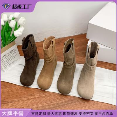 Winter New Internet Celebrity Stacking Boots Retro Square Short Boots 2025 Autumn and Winter New Korean Socks Boots Soft-soled Elastic Boots