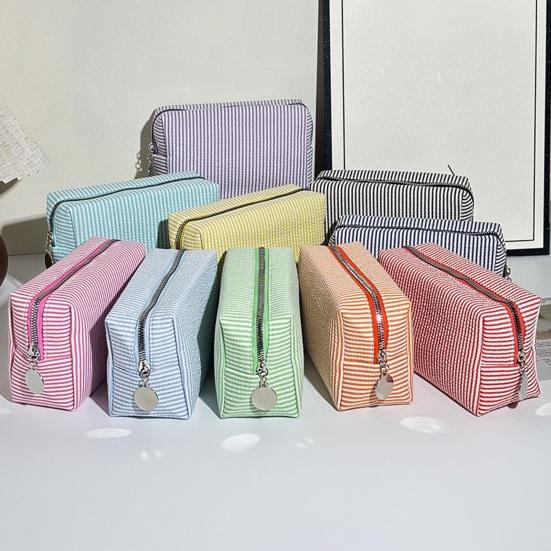 Striped Cosmetic Bag Travel Makeup Pouch Portable Makeup Bag Zippered Toiletry Bag for Women Makeup Brushes