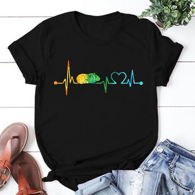 Neues Meerschweinchen Herzschlag Druck T-Shirts Mode Damen Sommer Cool Kurzarm Tops T-Shirts
