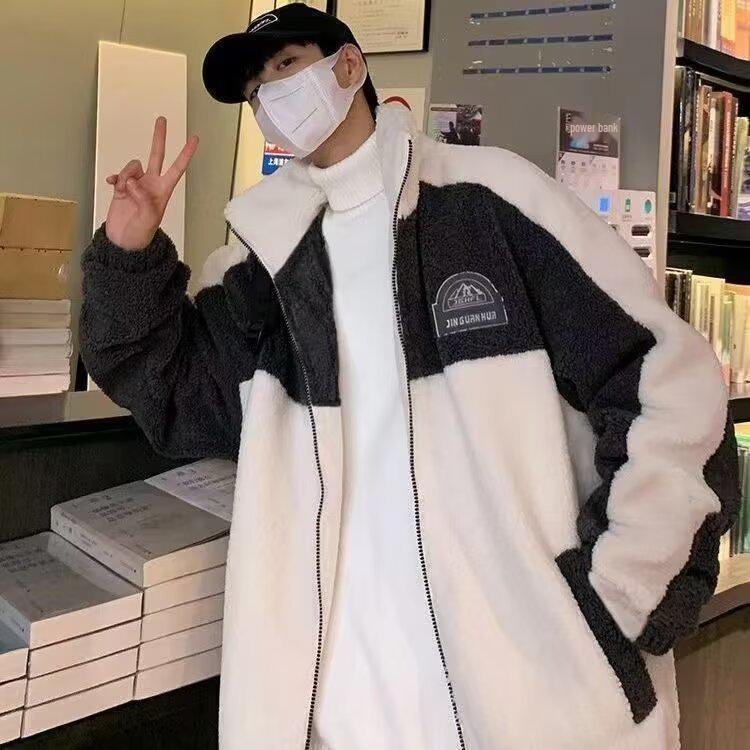 

Мужская куртка из овчины в корейском стиле с воротником-стойкой — модный зимний хлопковый дизайн для пар 2XL покинуть белый