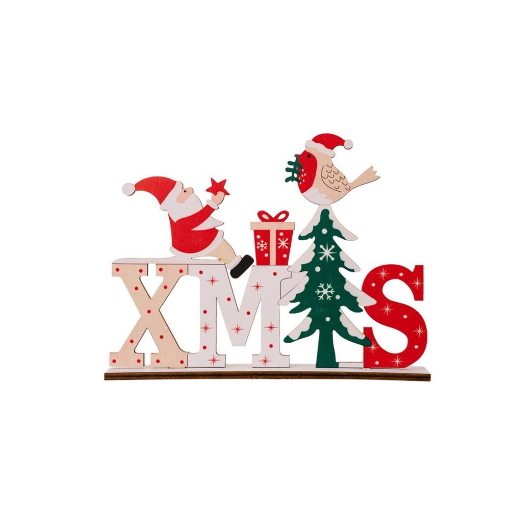 Wooden Wooden Xmas Tree Ornaments Handcrafted Wooden Material Snowman Sign Natural Wood Santa Claus Design Santa Claus Decor