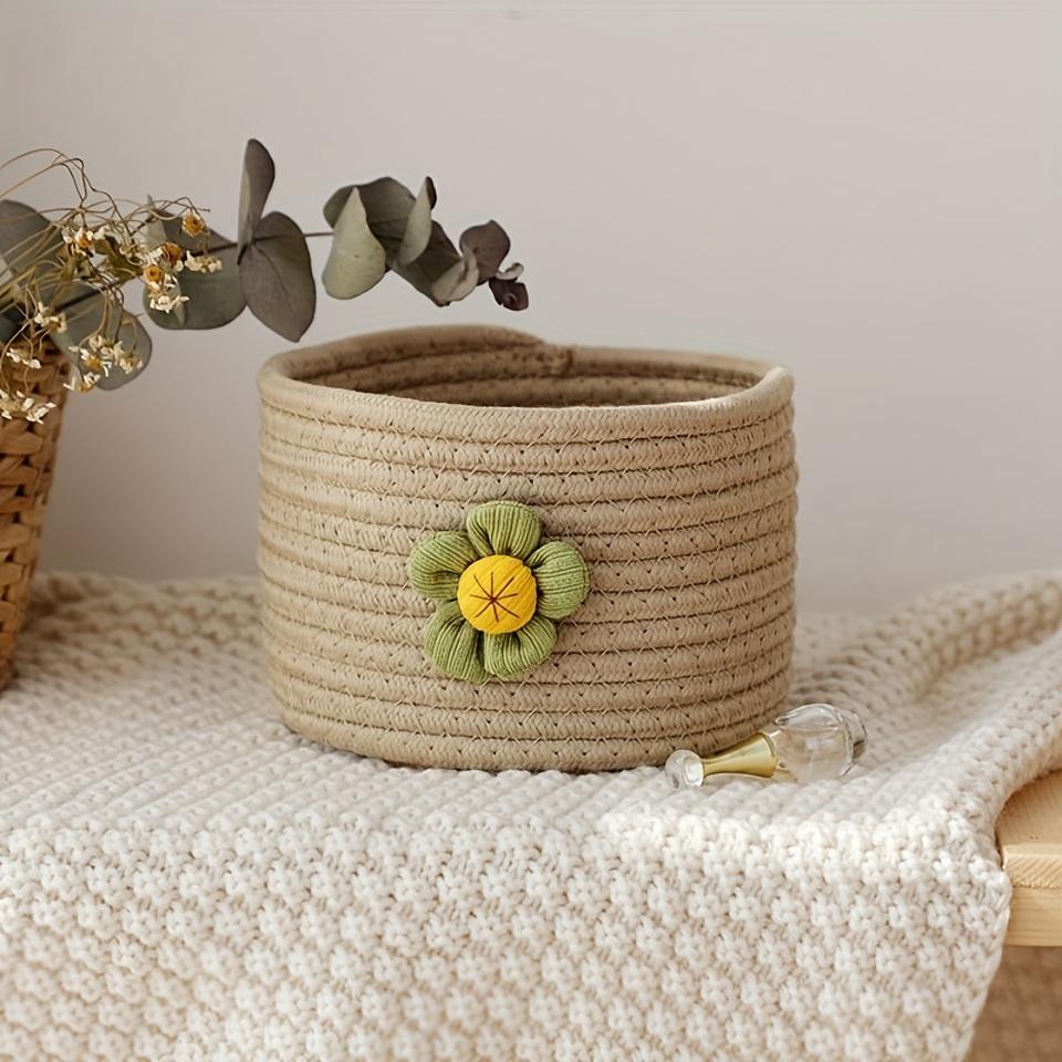 1pc Desktop Storage Basket, Student Office Desktop Storage, Entryway Key Storage, Cosmetic Cotton Rope  Storage Box