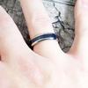 Starry Sky Blue Stainless Steel Black Sand Ring for Men