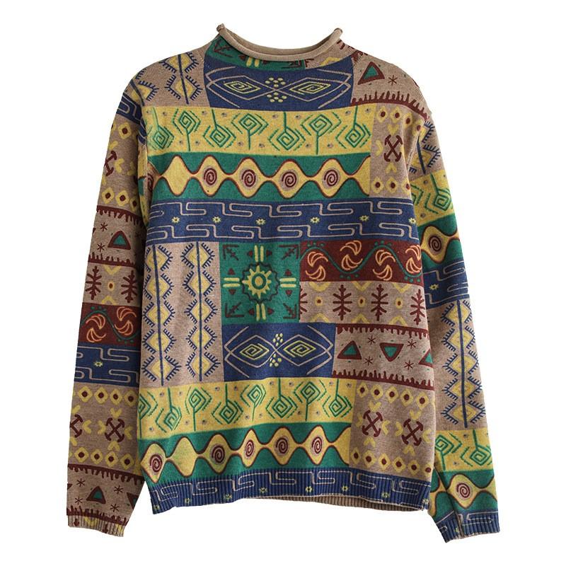 Johnature Women Vintage Knitted Cotton Pullover Sweaters Long Sleeve Mock Neck Loose Casual Clothes Autumn Women Sweaters