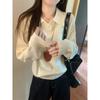 College Style Polo Neck Sweater Front Shoulder Long Sleeve Knitted Sweater Autumn Niche Fashionable Temperament Age-reducing Bottoming Top Women