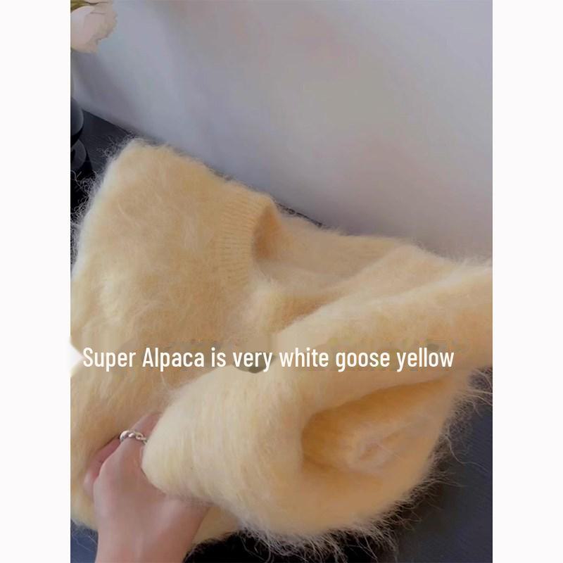 

Женский зимний зеленый мохеровый свитер - роскошная, толстая норковая шерсть One Size жёлтый