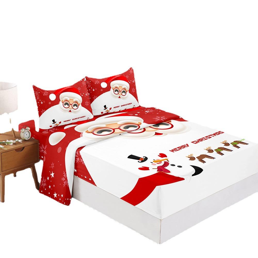 Four-Piece Mattress Set Christmas Bedding 3D Digital Printing Kit Mattress Protective Cover
