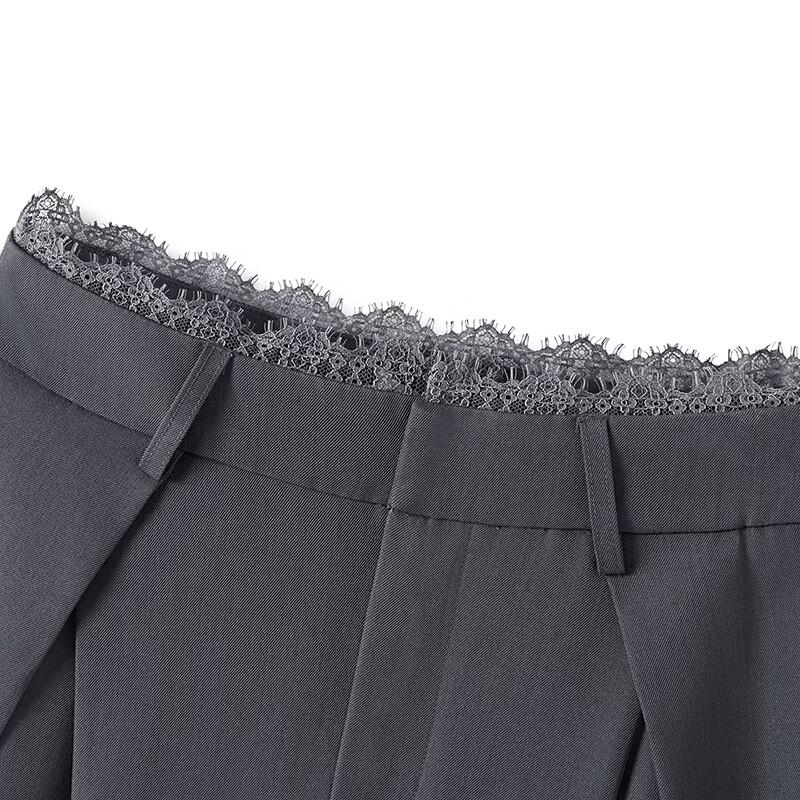 Ta Chi Women's Lace-Trim Pleated High-Waist Wide-Leg Casual Pants